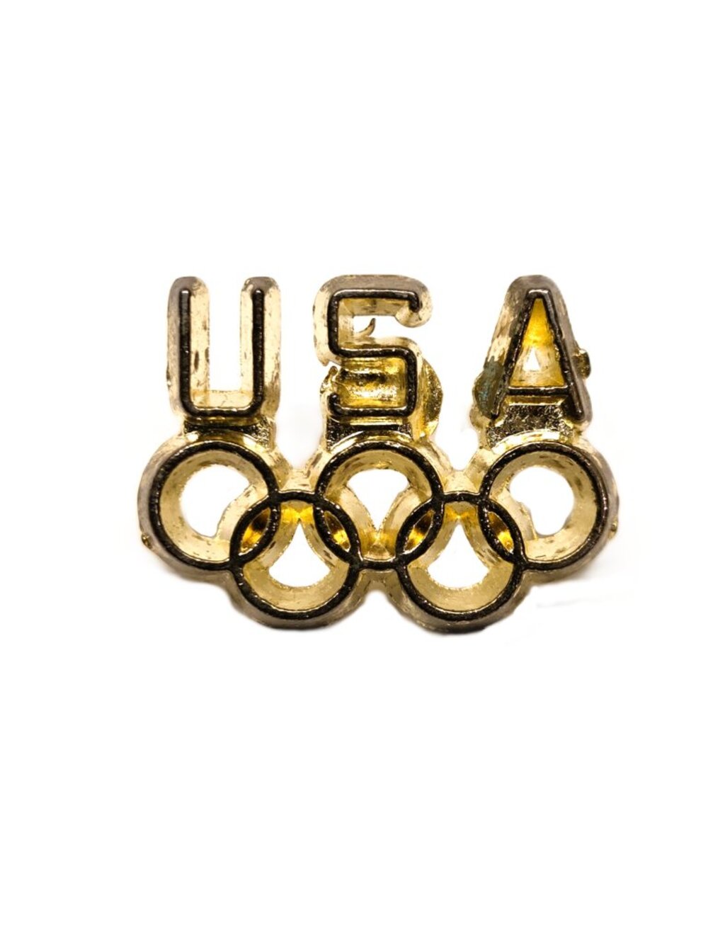 Vintage USA Olympics Rings Logo Lapel Pin Tie Back Hat Gold Tone